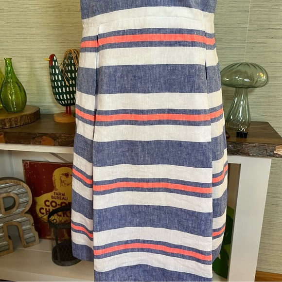 Vineyard Vines St Jean Summer Stripe Dress Linen Blend Womens Size 8 V-Neck - Picture 3 of 9